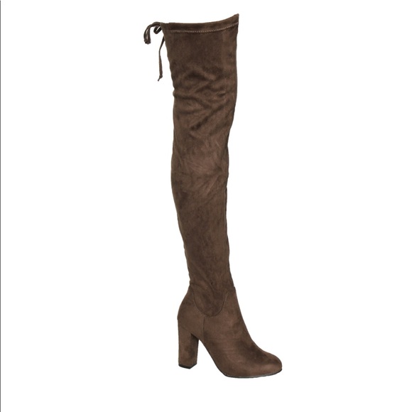 Tan Tie Back Over The Knee Stretchy Boots - Picture 5 of 5